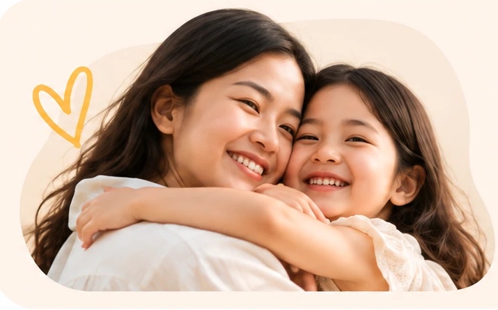 Mẹ và con gái cùng mỉm cười trong một khoảnh khắc gần gũi